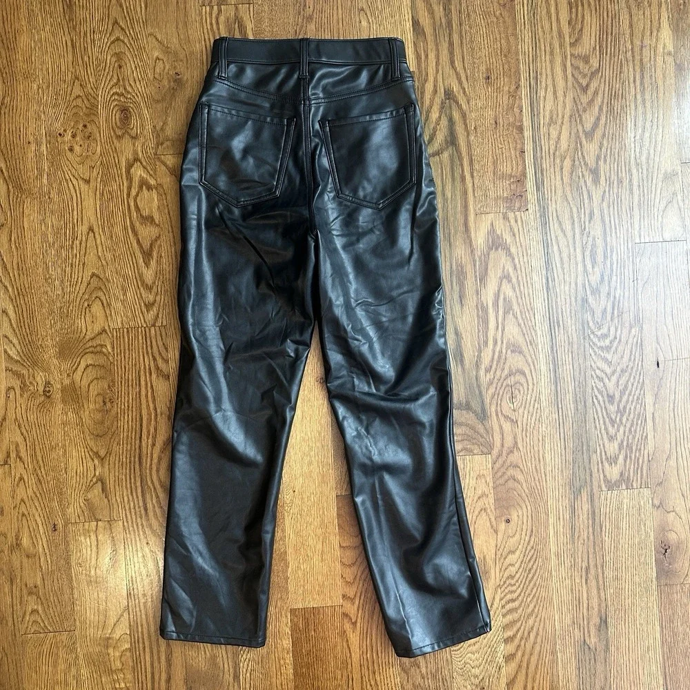 Abercrombie & Fitch Vegan Leather Ankle Straight Ultra High Rise‎ Pants Black 24 - Picture 3 of 3